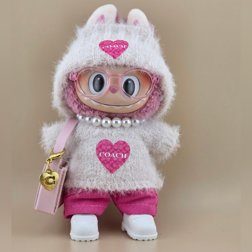 Pink Authentic Labubu Pink And White Fur